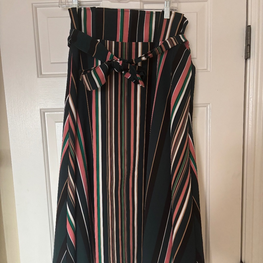 NY&Co. Striped High-Waisted Midi Skirt w/ Belt